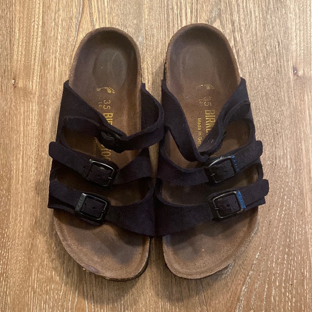 Birkenstock Florida Three Strap Black Suede 35